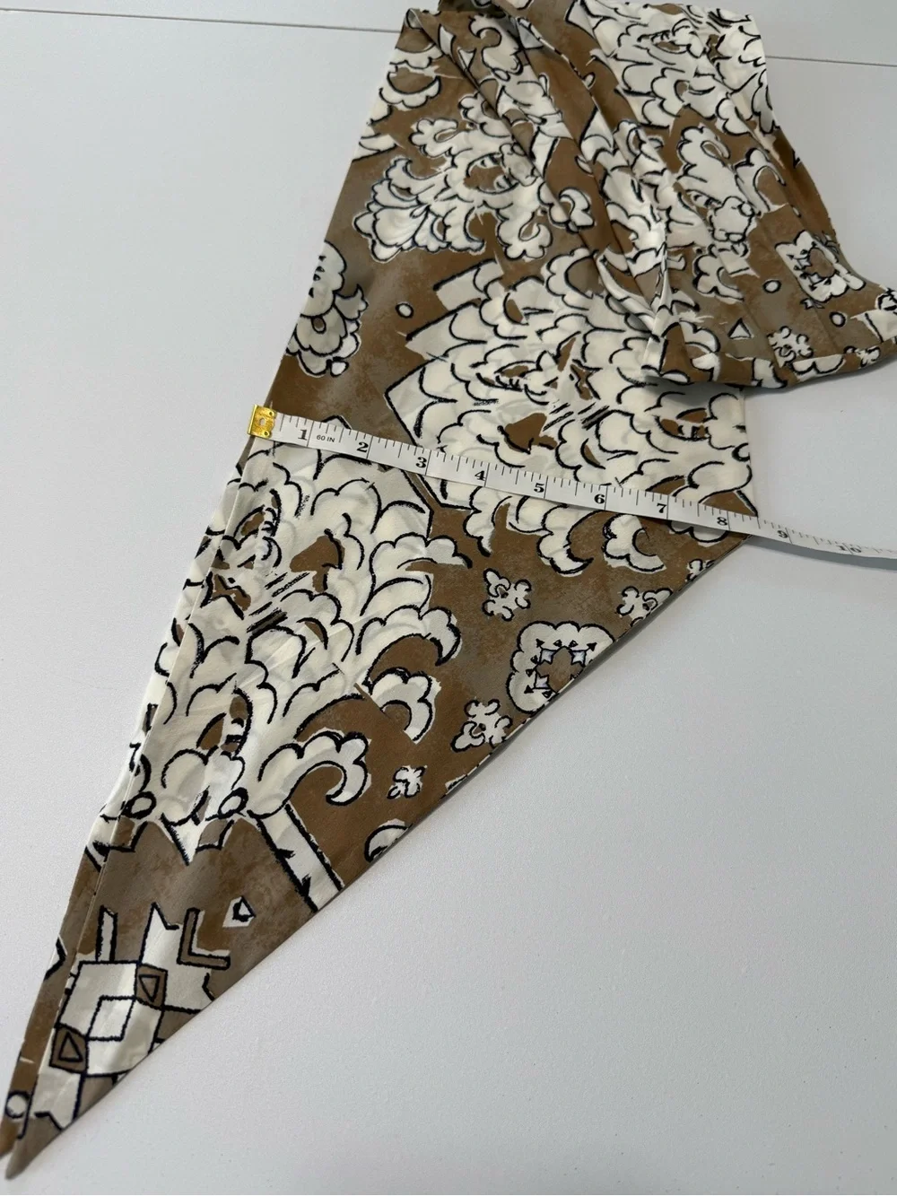 Tory Burch Silk Tie Neck Button Down Floral Tunic Blouse Taupe Cream Size 4